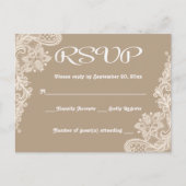 Rustieke RSVP Bloemen Kant Bruin & Wit Lacy Tan Uitnodiging Briefkaart (Voorkant)