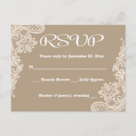 Rustieke RSVP Bloemen Kant Bruin & Wit Lacy Tan Uitnodiging Briefkaart