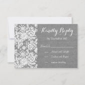 Rustieke RSVP-kaart met grijze jute en kant RSVP Kaartje (Voorkant)