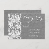 Rustieke RSVP-kaart met grijze jute en kant RSVP Kaartje (Voorkant / Achterkant)