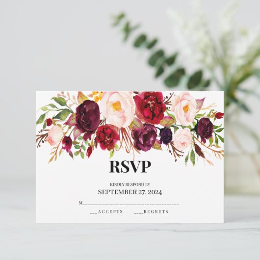 Rustieke RSVP-kaarten, elegant, Bourgogne, hout Kaart (Staand voorkant)