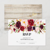 Rustieke RSVP-kaarten, elegant, Bourgogne, hout Kaart (Voorkant / Achterkant)