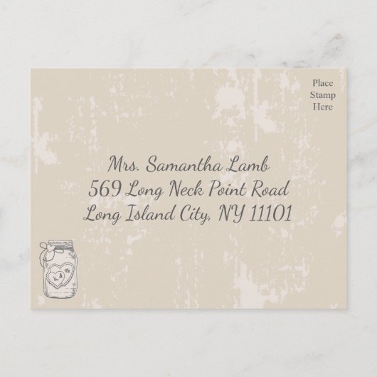 Rustieke RSVP Mason Jar Hearts Bruin Tan Wedding Uitnodiging Briefkaart (Achterkant)