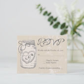 Rustieke RSVP Mason Jar Hearts Bruin Tan Wedding Uitnodiging Briefkaart (Staand voorkant)