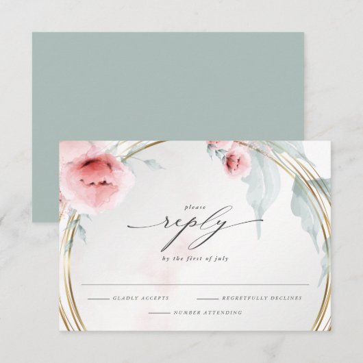 Rustieke RSVP Waterverf Pink Blush Peony Kaartje (Voorkant / Achterkant)