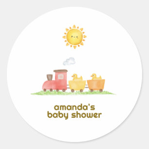 Rustieke Rubberen Eend Choo Choo Trein Baby Shower Ronde Sticker
