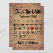 Rustieke Ruby Red Love Heart Kalender Save the Dat Save The Date (Voorkant / Achterkant)