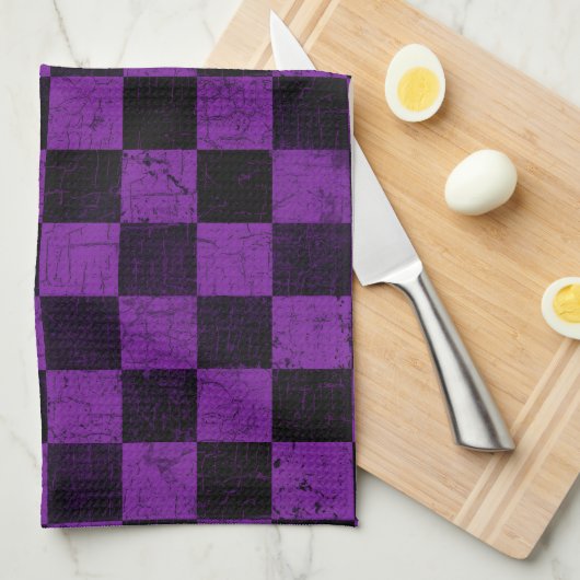 Rustieke ruiten, paars en zwart theedoek (Quarter Fold)