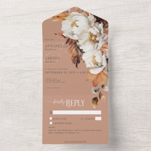 Rustieke Rust & Cream Herfst Bloemen & bladeren Ge All In One Uitnodiging (Binnen)