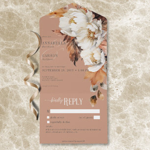Rustieke Rust & Cream Herfst Bloemen & bladeren Ge All In One Uitnodiging