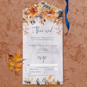 Rustieke Rust & Navy Herfst Bloemenbruiloft Geen D All In One Uitnodiging