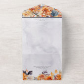 Rustieke Rust & Navy Herfst Bloemenbruiloft QR Cod All In One Uitnodiging (Buitenkant)