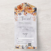 Rustieke Rust & Navy Herfst Bloemenbruiloft QR Cod All In One Uitnodiging (Binnen)