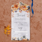 Rustieke Rust & Navy Herfst Bloemenbruiloft QR Cod All In One Uitnodiging