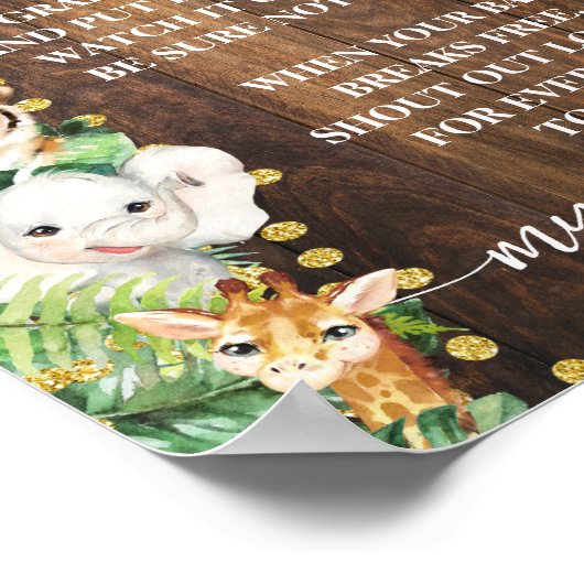 Rustieke Safari Animals My Water Broke Baby shower Poster (Hoek)