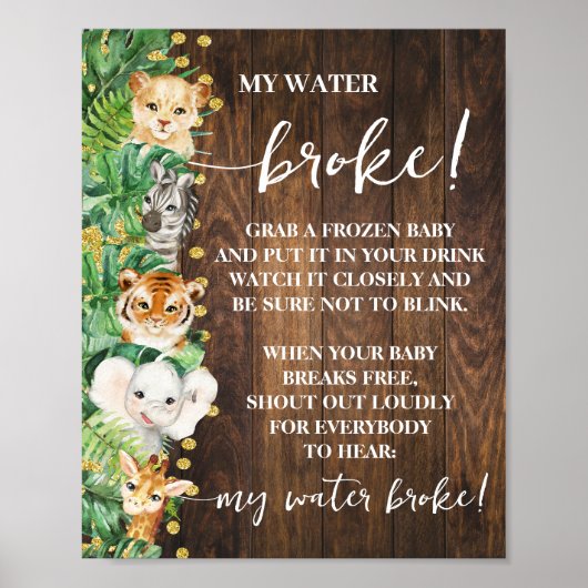 Rustieke Safari Animals My Water Broke Baby shower Poster (Voorkant)