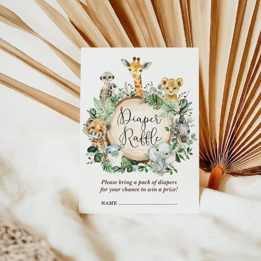 Rustieke Safari Oerwoud Dieren Baby Luier Raffle Informatiekaartje