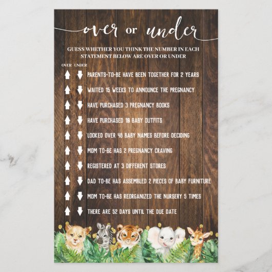 Rustieke Safari Over of Onder Baby shower Game Kaa Flyer (Voorkant)