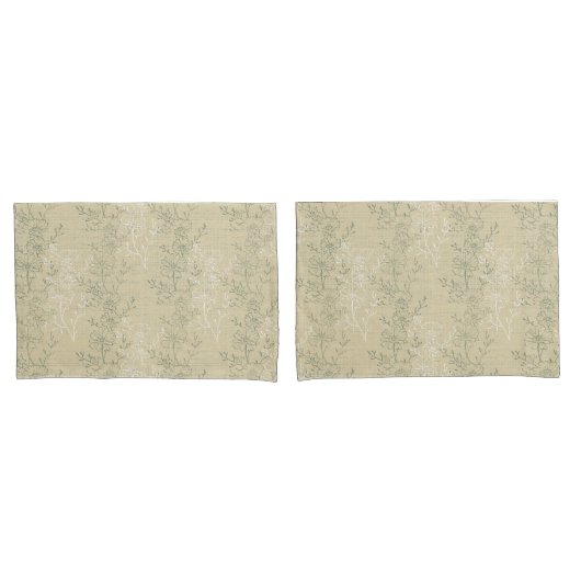Rustieke Sage Green Daisies op beige achtergrond Kussensloop (Voorkant-Set)