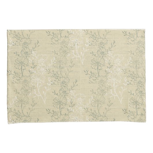 Rustieke Sage Green Daisies op beige achtergrond Kussensloop (Voorkant-Rechts)