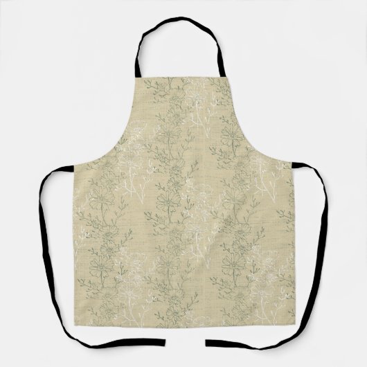 Rustieke Sage Green Daisies op beige achtergrond Schort (Voorkant)