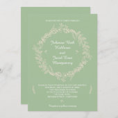 Rustieke Sage Green geschetst Floral krans bruilof Kaart (Voorkant / Achterkant)