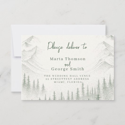 Rustieke Sage Green Mountain bruiloft RSVP Kaartje (Achterkant)