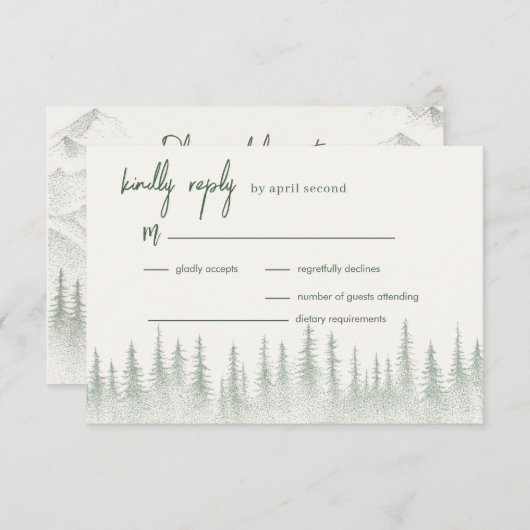 Rustieke Sage Green Mountain bruiloft RSVP Kaartje (Voorkant / Achterkant)