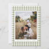 Rustieke Sage Green Plaid Foto Vrolijke Kerst Kaar Feestdagenkaart (Voorkant)