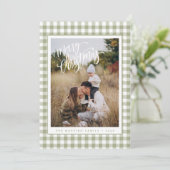 Rustieke Sage Green Plaid Foto Vrolijke Kerst Kaar Feestdagenkaart (Staand voorkant)