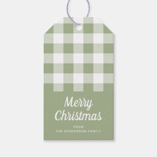 Rustieke Sage Green Plaid Vrolijk Kerstfeest Cadeaulabel (Voorkant)