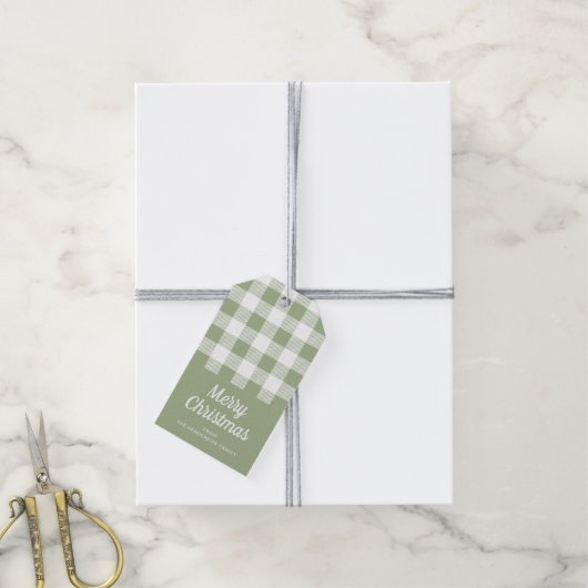 Rustieke Sage Green Plaid Vrolijk Kerstfeest Cadeaulabel (Met Touw)
