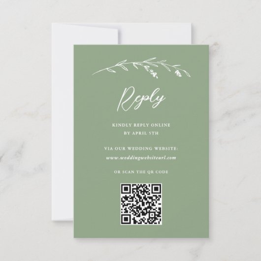 Rustieke Sage Green Wildflower QR Code Huwelijk RSVP Kaartje (Voorkant)