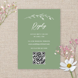 Rustieke Sage Green Wildflower QR Code Huwelijk RSVP Kaartje