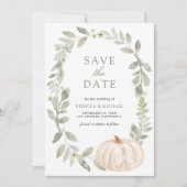 Rustieke Sage Greenery Witte Pompoen Trouwfoto Save The Date (Voorkant)