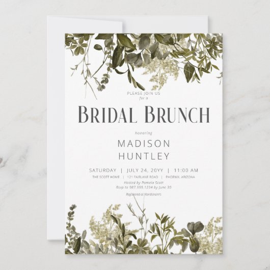 Rustieke Sage Groen Lijst Bruidsbrunch Kaart (Voorkant)