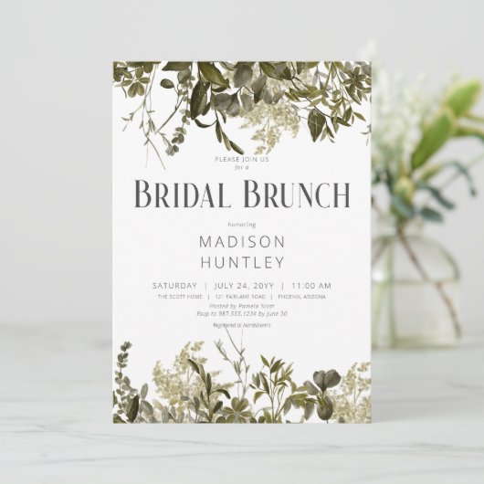 Rustieke Sage Groen Lijst Bruidsbrunch Kaart (Staand voorkant)