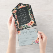 Rustieke Sage Groene Bloemen Land Tuin Bruiloft All In One Uitnodiging (Afscheurbaar)