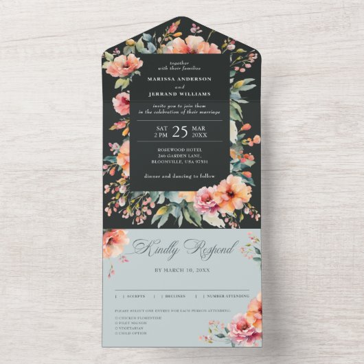 Rustieke Sage Groene Bloemen Land Tuin Bruiloft All In One Uitnodiging (Binnen)