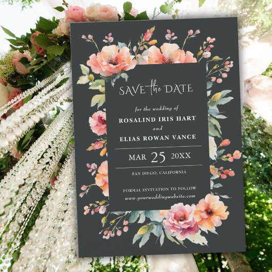 Rustieke Sage Groene Bloemen Monogram Save the Dat Save The Date