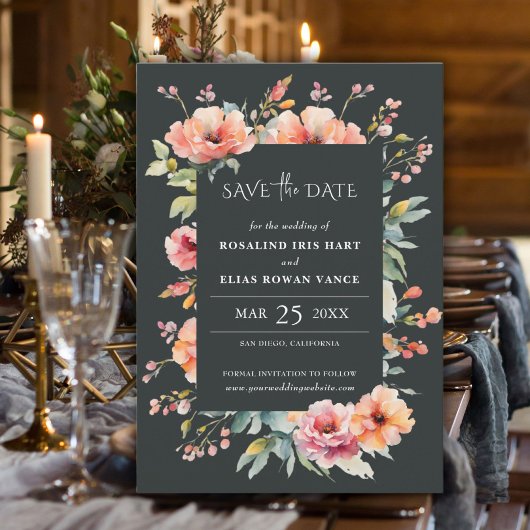 Rustieke Sage Groene Bloemen Monogram Save the Dat Save The Date