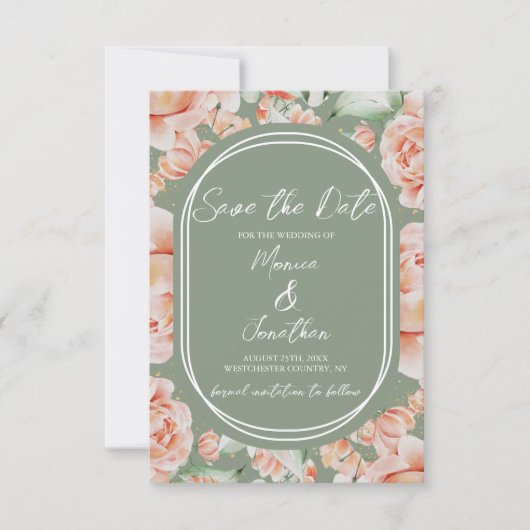 Rustieke Sage Groene Blush Bloemen Bruiloft Save The Date (Voorkant)