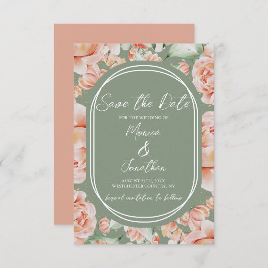 Rustieke Sage Groene Blush Bloemen Bruiloft Save The Date (Voorkant / Achterkant)