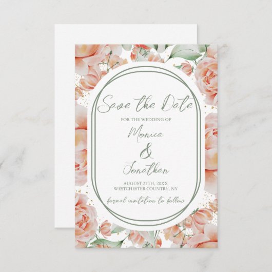 Rustieke Sage Groene Blush Bloemen Bruiloft Save The Date (Voorkant / Achterkant)
