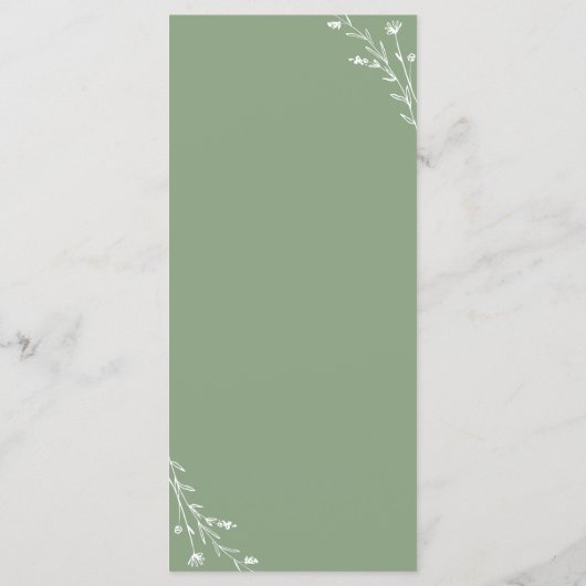 Rustieke Sage Groene Botanische Bruiloft Menu Kaar (Achterkant)