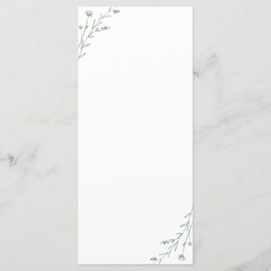 Rustieke Sage Groene Botanische Bruiloft Menu Kaar (Achterkant)