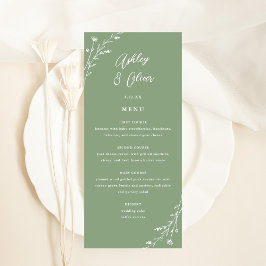 Rustieke Sage Groene Botanische Bruiloft Menu Kaar