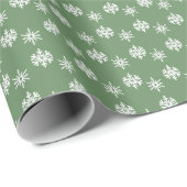 Rustieke Sage Groene en Witte Sneeuwvlokken Cadeaupapier (Rol Hoek)