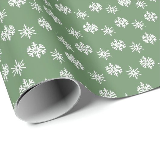 Rustieke Sage Groene en Witte Sneeuwvlokken Cadeaupapier (Rol Hoek)