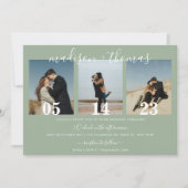 Rustieke Sage Groene Script Foto Collage Bruiloft Kaart (Voorkant)